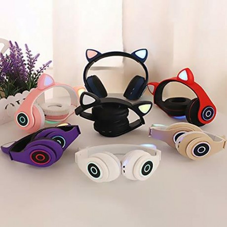 B39 Cute Cat Ear Headset Wireless BT5.0 Foldable Gaming Headphone with Flash RGB lights Earphone TF Card Play/Wired Mode Blue