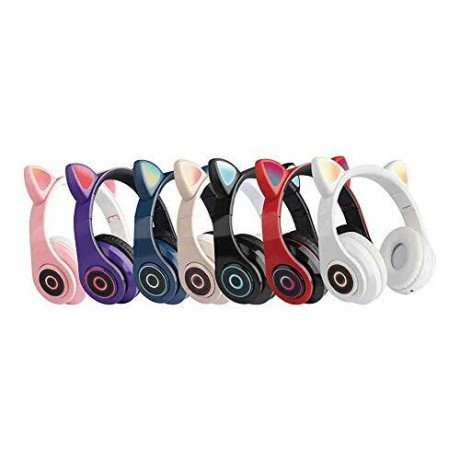 B39 Cute Cat Ear Headset Wireless BT5.0 Foldable Gaming Headphone with Flash RGB lights Earphone TF Card Play/Wired Mode Pink