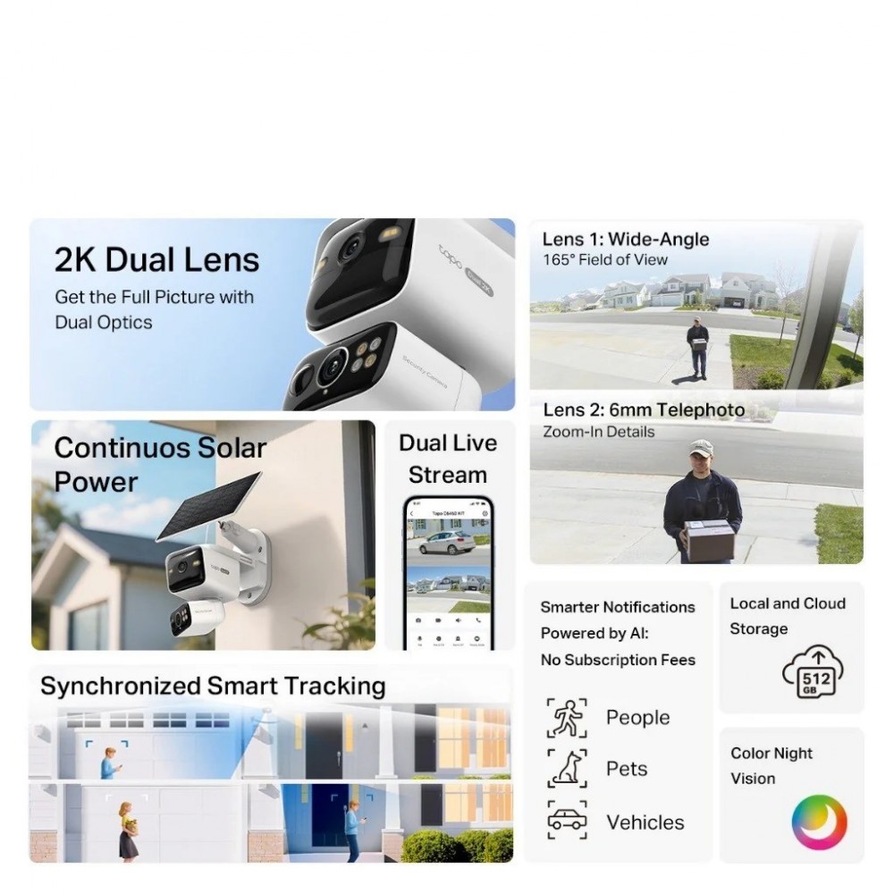 TP-Link Tapo C645D KIT Dual-Lens Outdoor CCTV Camera 4MP+4MP 2K Pan Tilt AI Detection Color Night Vision Solar Powered