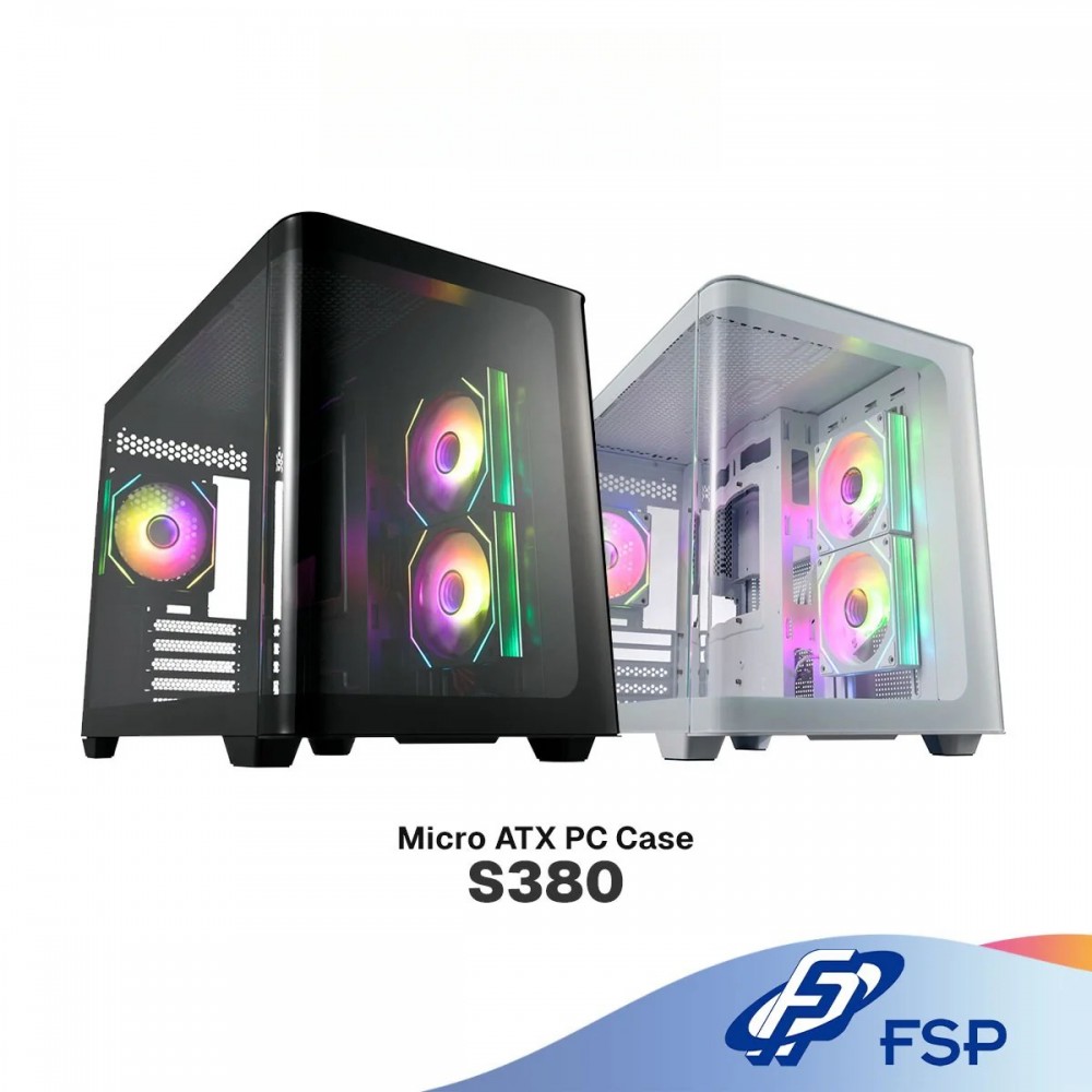 FSP S380 mATX Casing | 6 ARGB Fans | Built-in VITA GM (750W) 80PLUS GOLD PSU (Black / White)