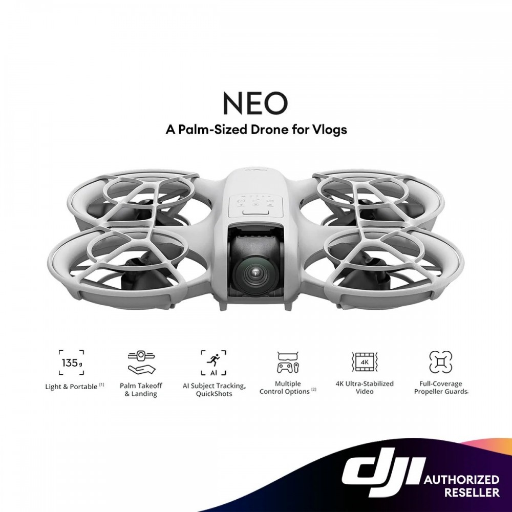 DJI Neo 4K UHD Camera Self Flying Drone that Follows You | AI Subject Tracking | Stabilized Video | Full-Coverage Propeller Guards (Controller Free / Fly More Combo)