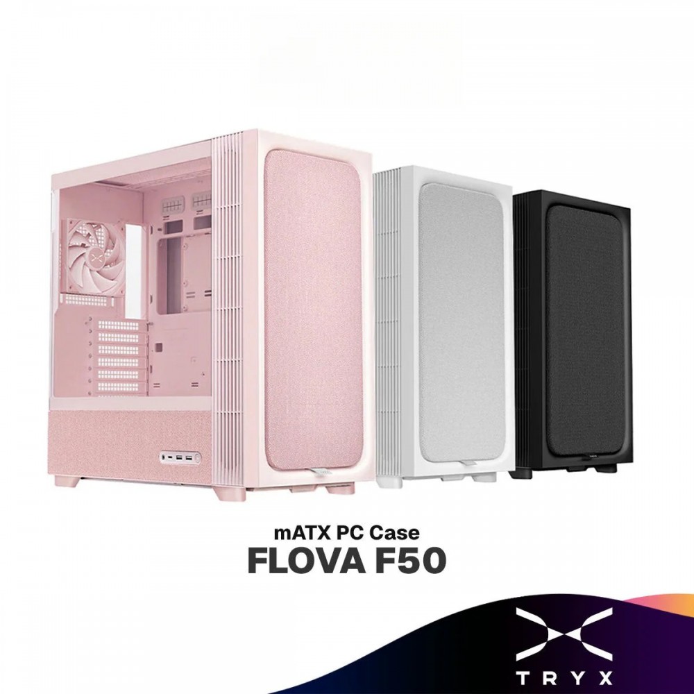 TRYX Flova F50 mATX Desktop PC Casing | Fabric Finish | TCF Cross-Flow Fan (Black / White / Pink)