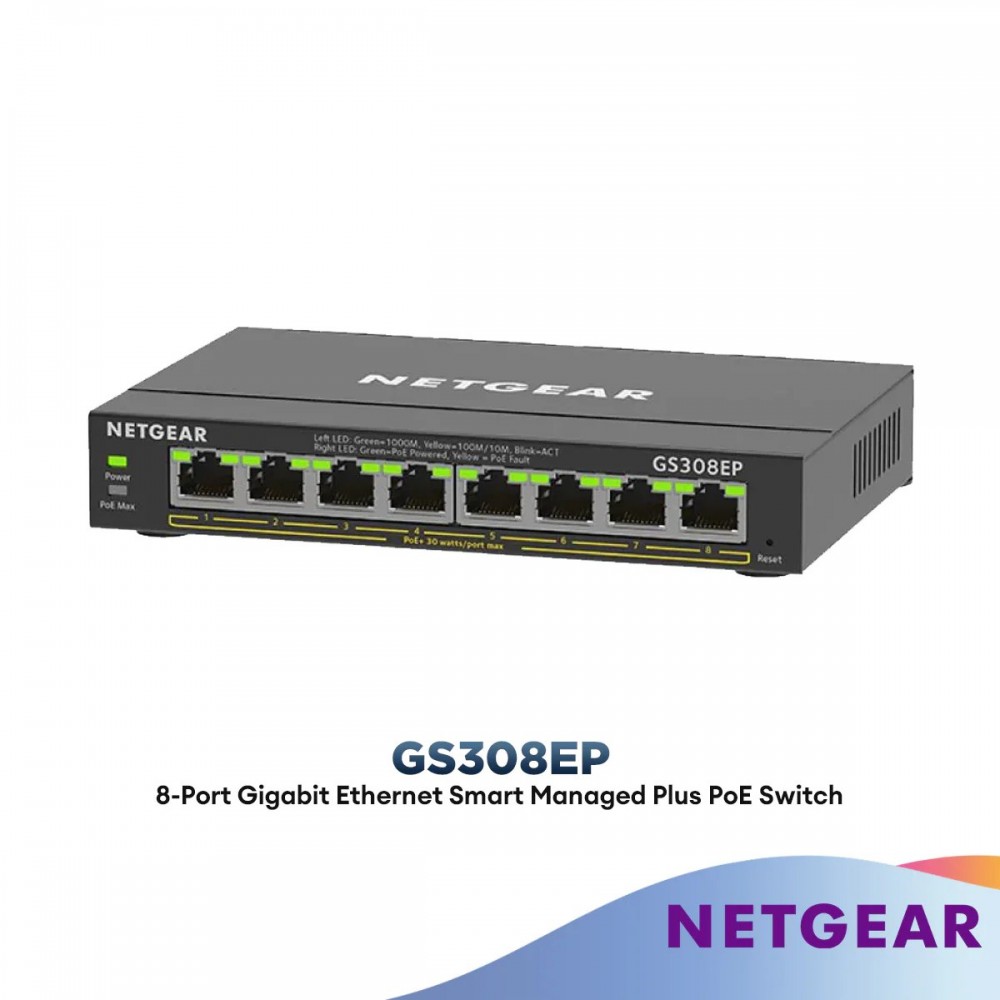 Netgear GS308EP 8-Port Gigabit Ethernet Smart Managed Plus PoE Switch