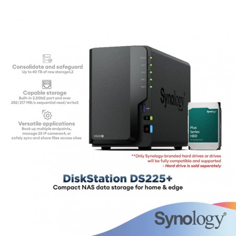 Synology DiskStation DS225+ 2-Bays NAS Data BackUp Storage