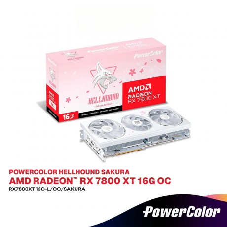 PowerColor Hellhound Sakura AMD Radeon RX 7800 XT OC 16GB GDDR6 White Graphics Card | RX7800XT 16G-L/OC/SAKURA