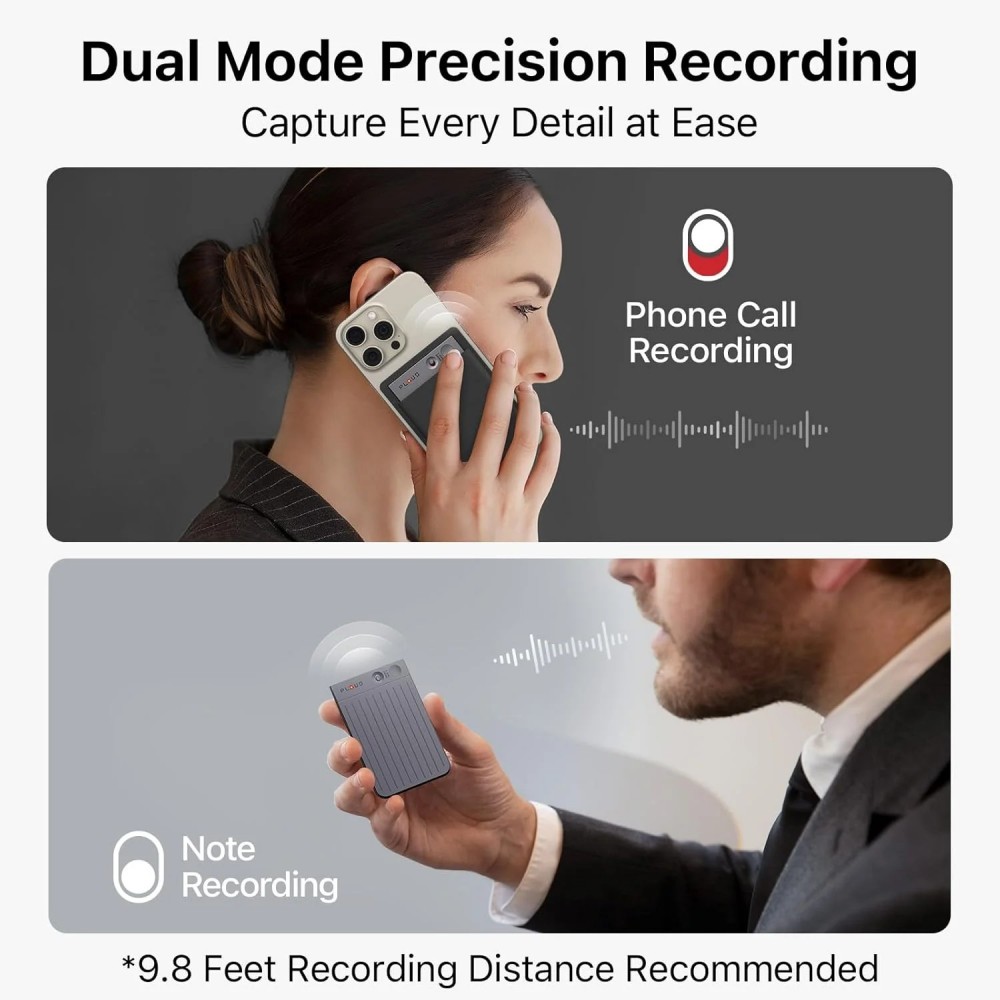 PLAUD NOTE AI Voice Recorder with Case - App Control, Transcribe & Summarize with AI Technology - Support 112 Languages, 64GB Memory, Audio Recorder for Lectures, Meetings, Calls