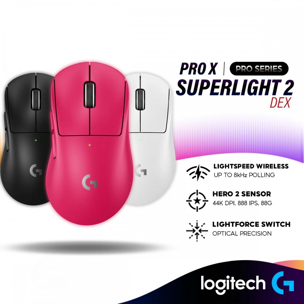 Logitech G PRO X SUPERLIGHT 2 DEX LIGHTSPEED Wireless Gaming Mouse with HERO 2 Sensor, LIGHTFORCE Switches