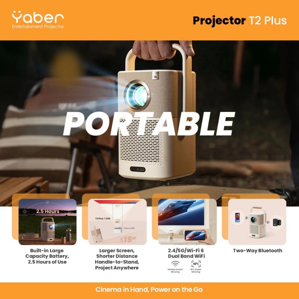 Yaber T2 Plus Projector | T1080P FHD | 450 ANSI Lumens | JBL and Dolby Audio